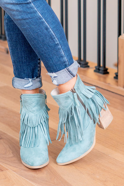 Very G Shoes | Dunes Skinny Western Fringe Zip Up Boots -  VGLB0366-Turquoise – American Blues