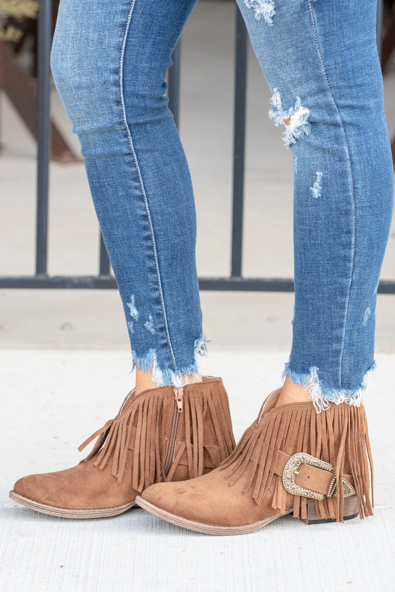 Very G Shoes | Billie Buckle Fringe Boots - VGLB0337-Tan – American Blues