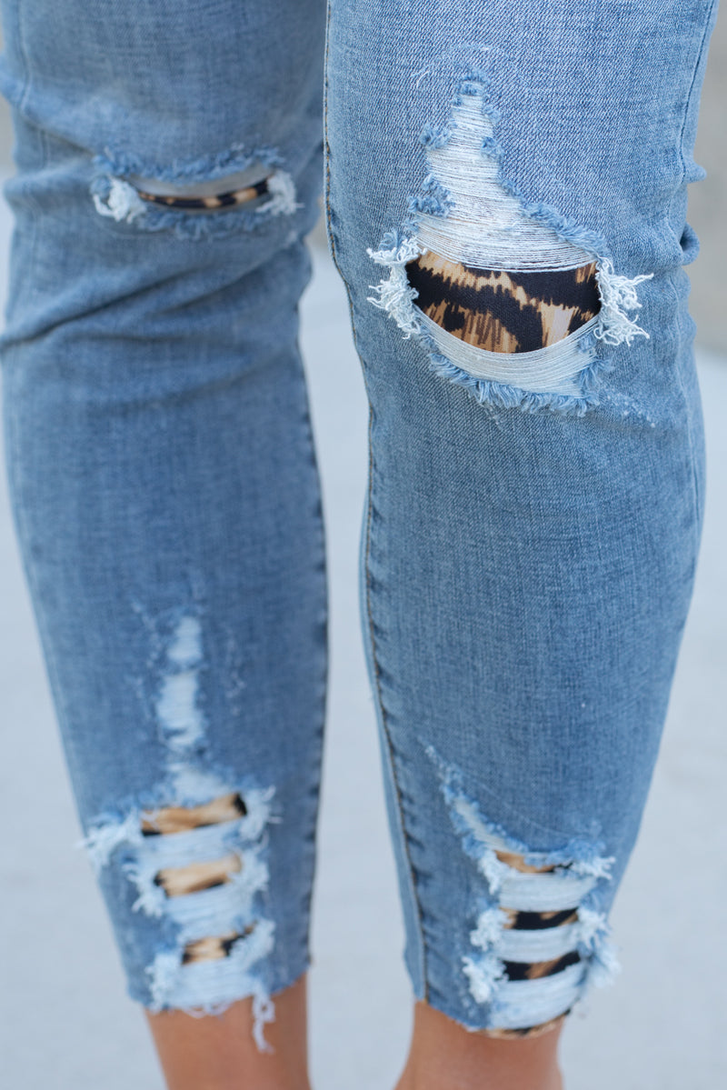 KanCan Jeans | Leopard Patch High Waist Rise Skinny Medium Dark Blue ...