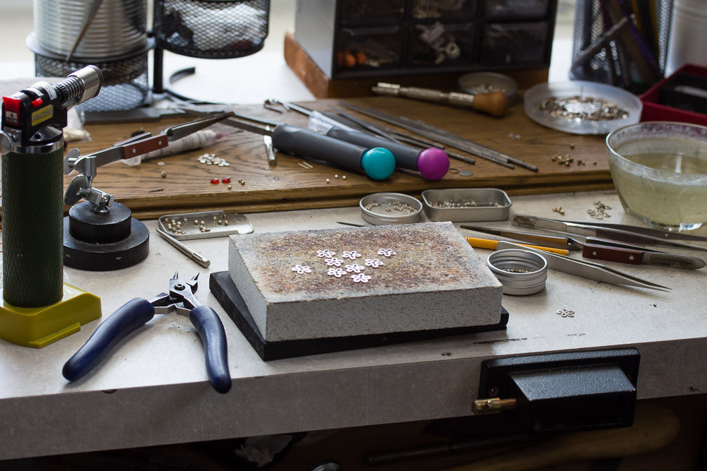 cookonstrike artisan jewelry home studio bench mess work in progress