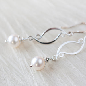Elegant Long White Pearl Earrings, Artisan handcrafted sterling silver ...