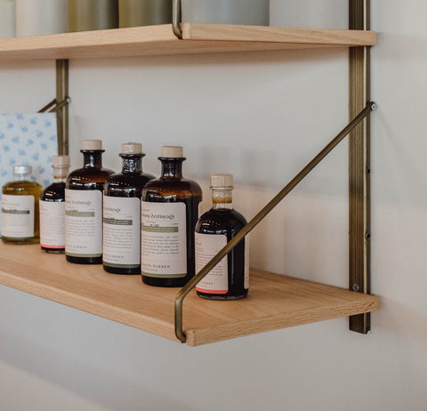 Shelf with Bottles Displaying Their Labels