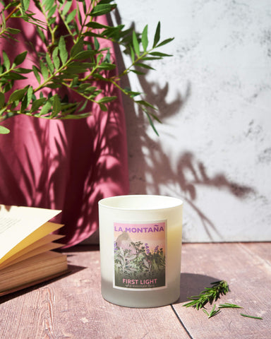 Image of First Light La Montana candle with designed label