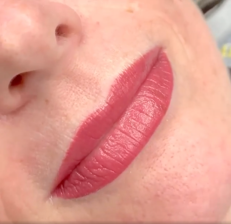 Tina Davies Case Study I Love Ink Lip Pigments Magenta and Dusty Pink Lip Blushing Procedure Immediately Touch-Up Procedure