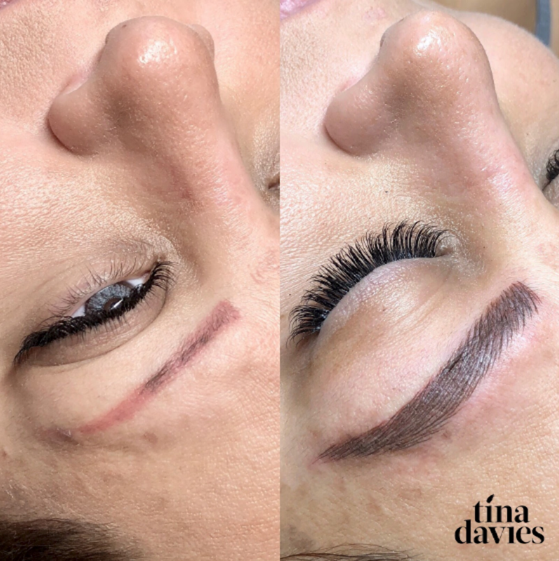 Tina Davies Before and After Correction Permanent Makeup Results from Red brows to brown brows