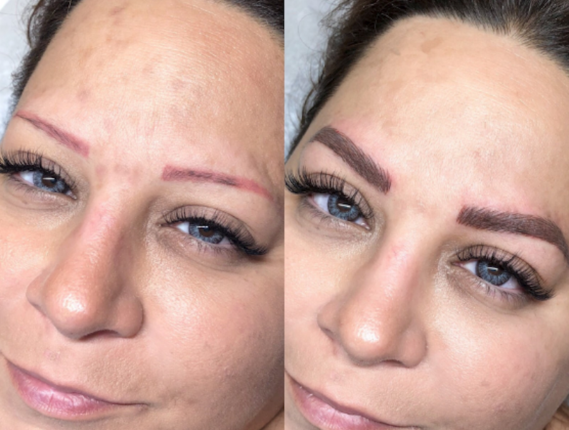 Tina Davies Before and After Correction Case Study from Red to Brown Eyebrows