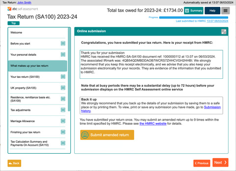 Submissions to HMRC are clearly detailed