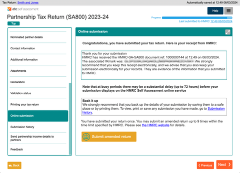 Submissions to HMRC are clearly detailed