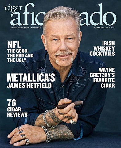 James Hetfield on the cover of Cigar Aficionado Magazine, wearing Silver Luthier ring