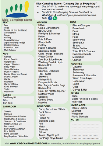 Kids Camping Store's Camping Checklist