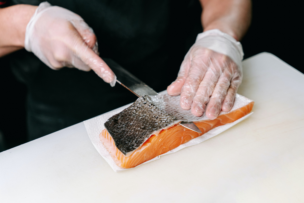 Removing skin from Salmon