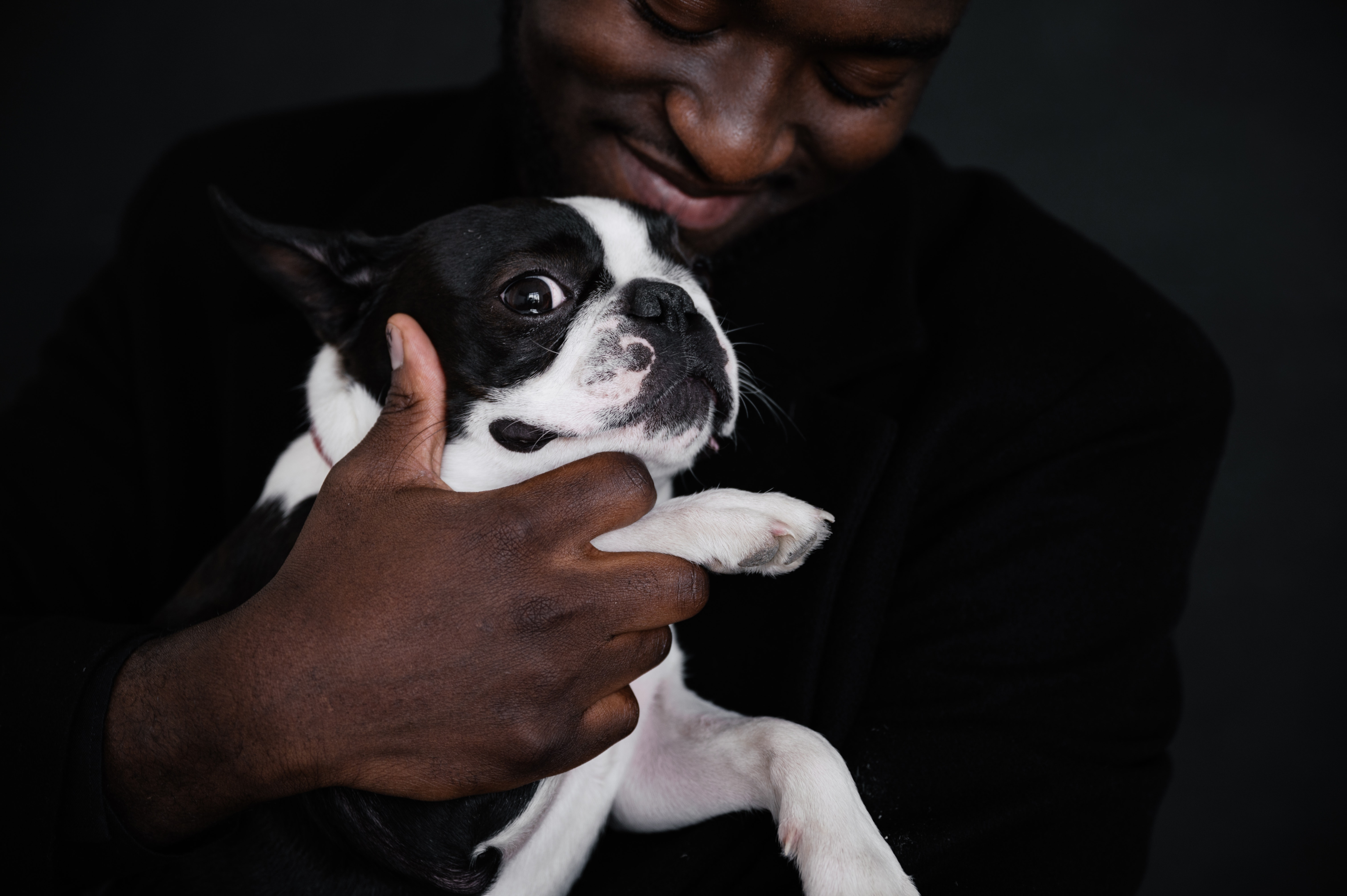 A man and his senior Boston Terrier.