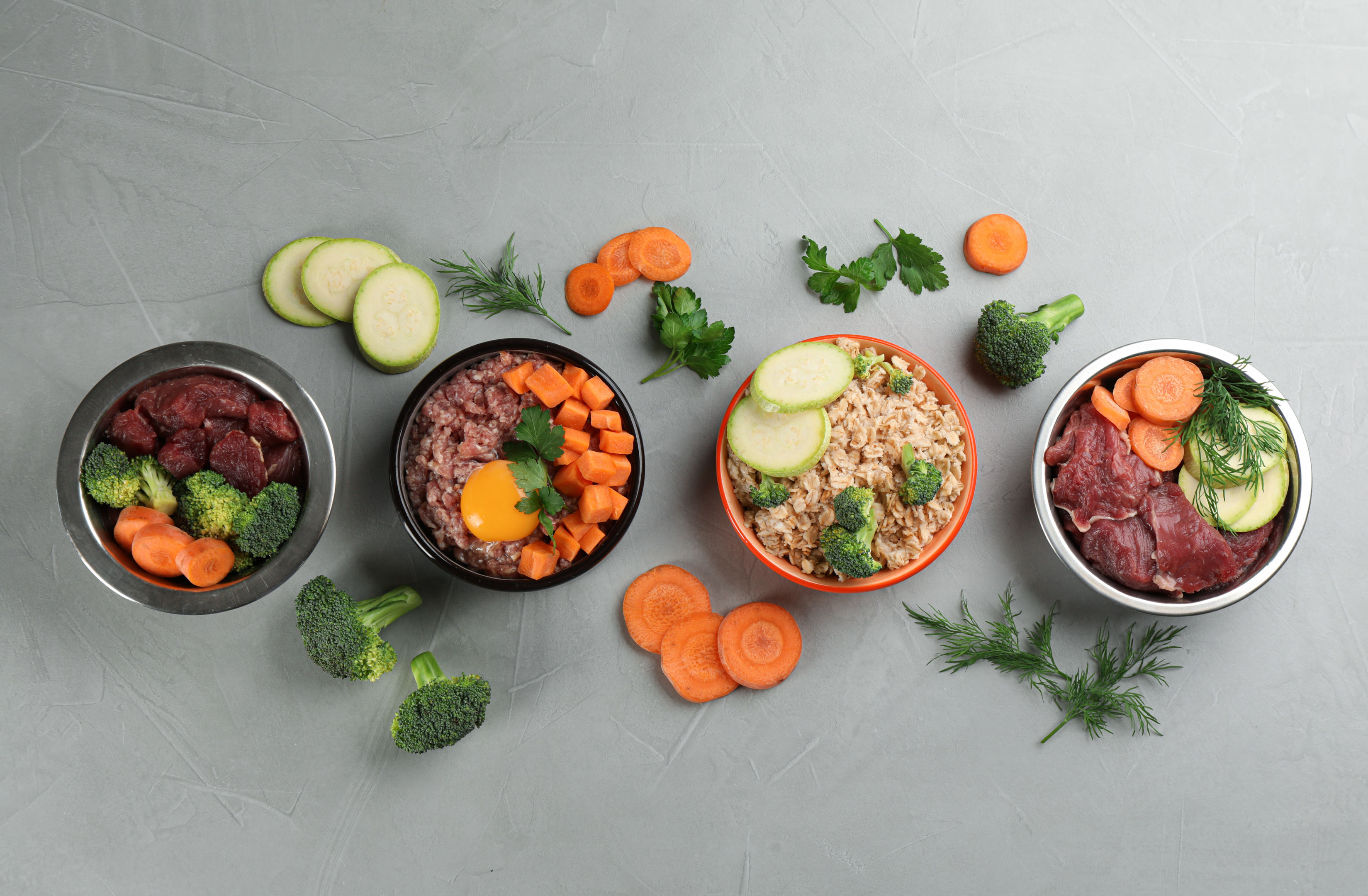 Four bowls with healthy foods