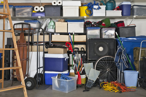 Untidy disorganized garage