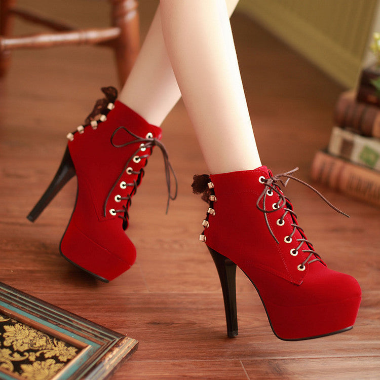 women's lace up high heel boots