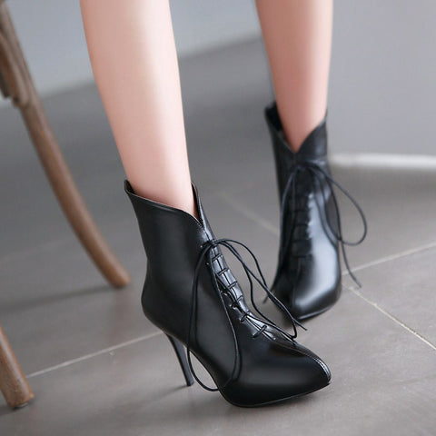 Pointed Toe Lace Up Ankle Boots High Heels Women Shoes Fall|Winter 488 ...