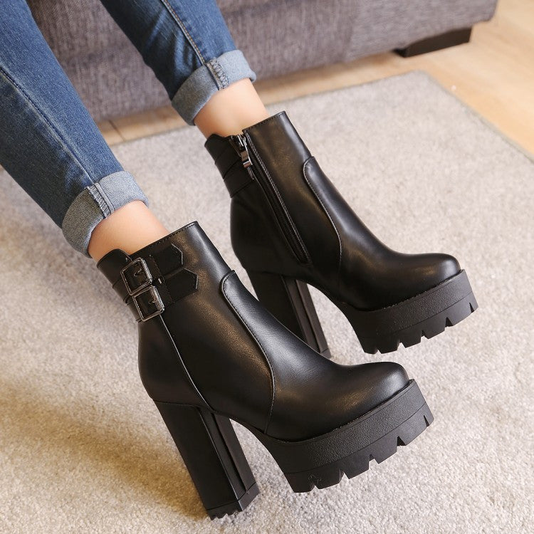 chunky heel platform ankle boots