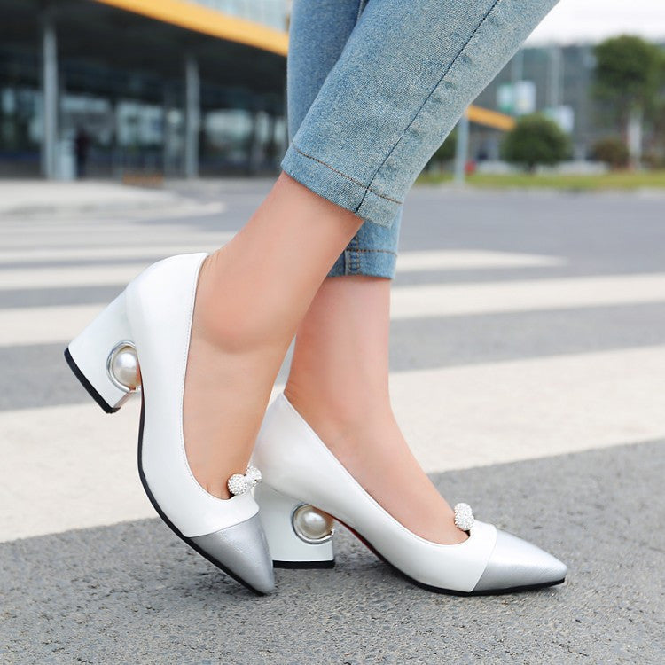 white chunky heel pumps