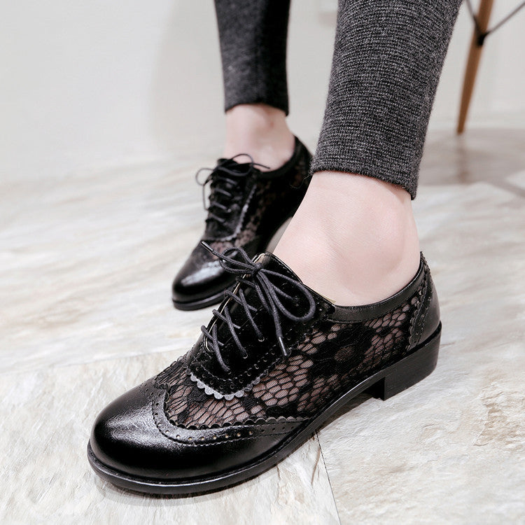 Hollow Out Lace Lace Up Women Low Heeled Oxfords Shoes 9194