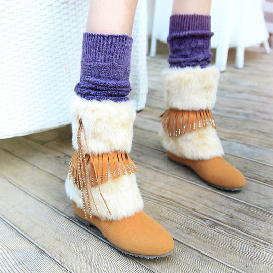 Rabbit Fur Snow Boots with Bow Winter Women Shoes – Shoeu