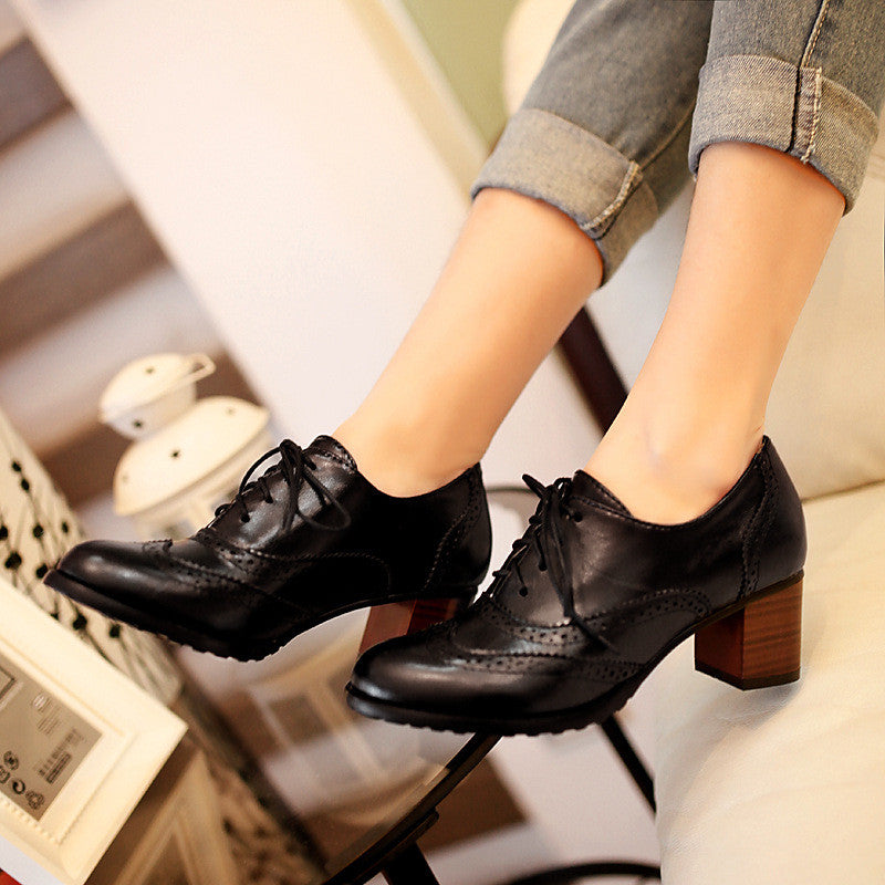 black lace up oxford heels