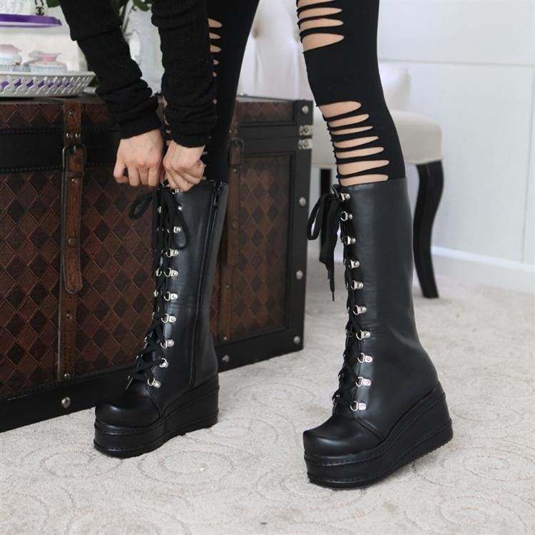 Women Motorcycle Boots Platform Wedges 