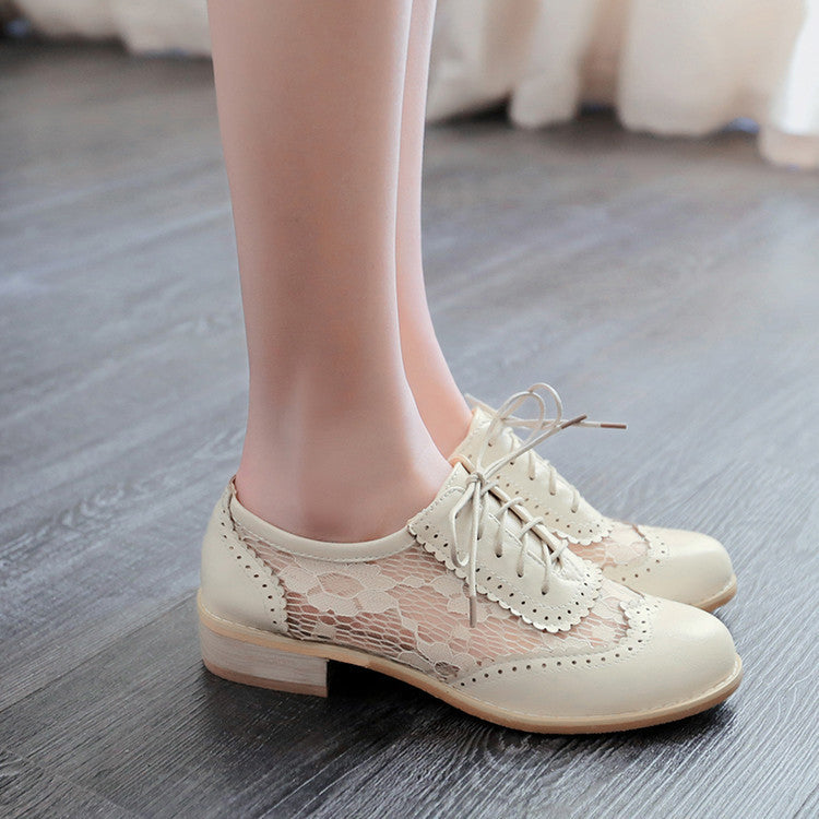 Hollow Out Lace Lace Up Women Low Heeled Oxfords Shoes 9194 – Shoeu