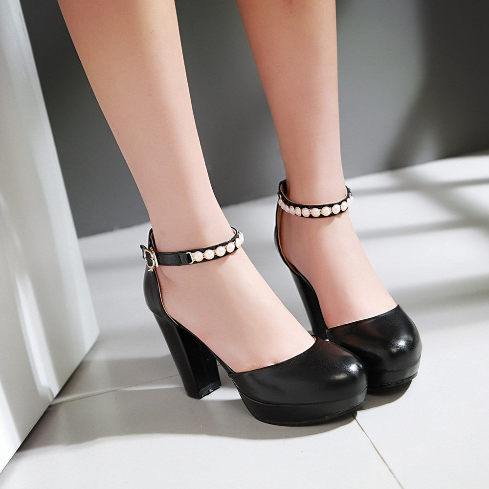 Womens High Heel Shoes Pearl Platform Pumps Party Dress Shoes – Shoeu