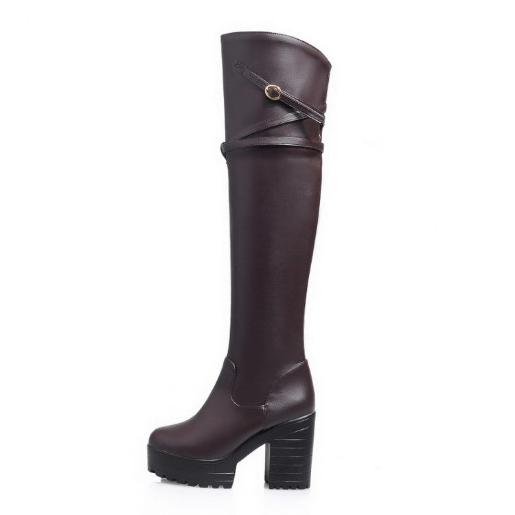 Pu Leather Thigh High Boots Platform Motorcycle Boots High Heels
