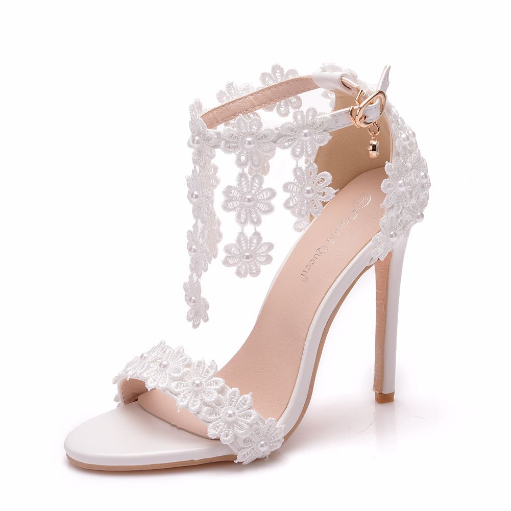 Women Lace Tassel Ankle Strap Bridal Wedding Stiletto Heel Sanda