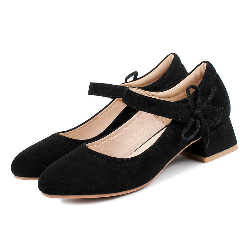Shallow Toe Mary Janes Knot Women Chunky Pumps Shoes – Shoeu