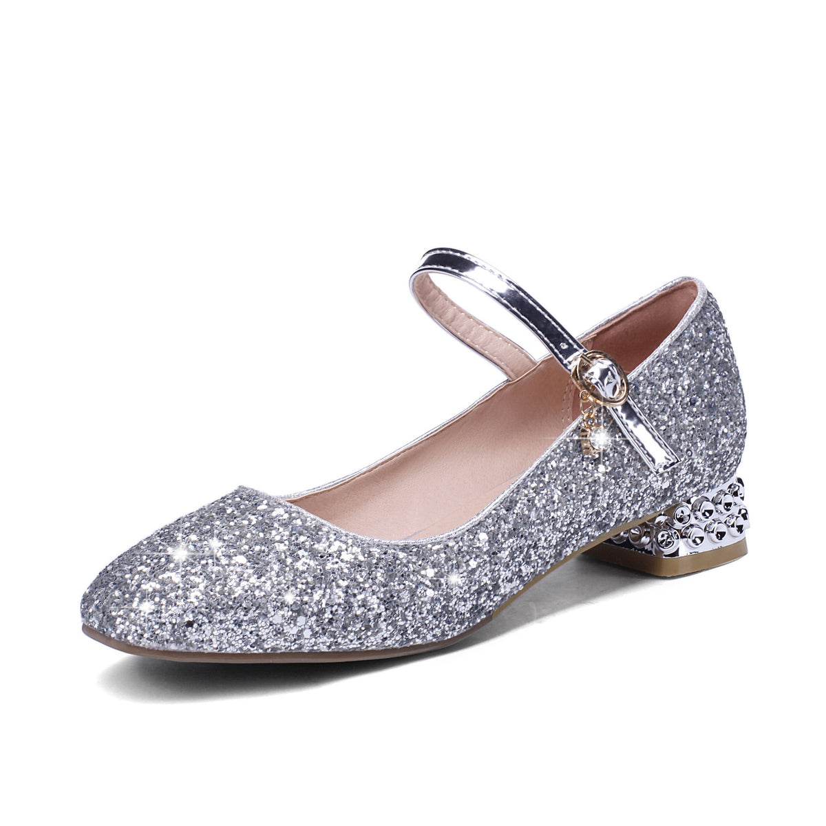 Women's Buckle Wedding Shoes Rhinestone Low Heeled Mary Janes – Shoeu
