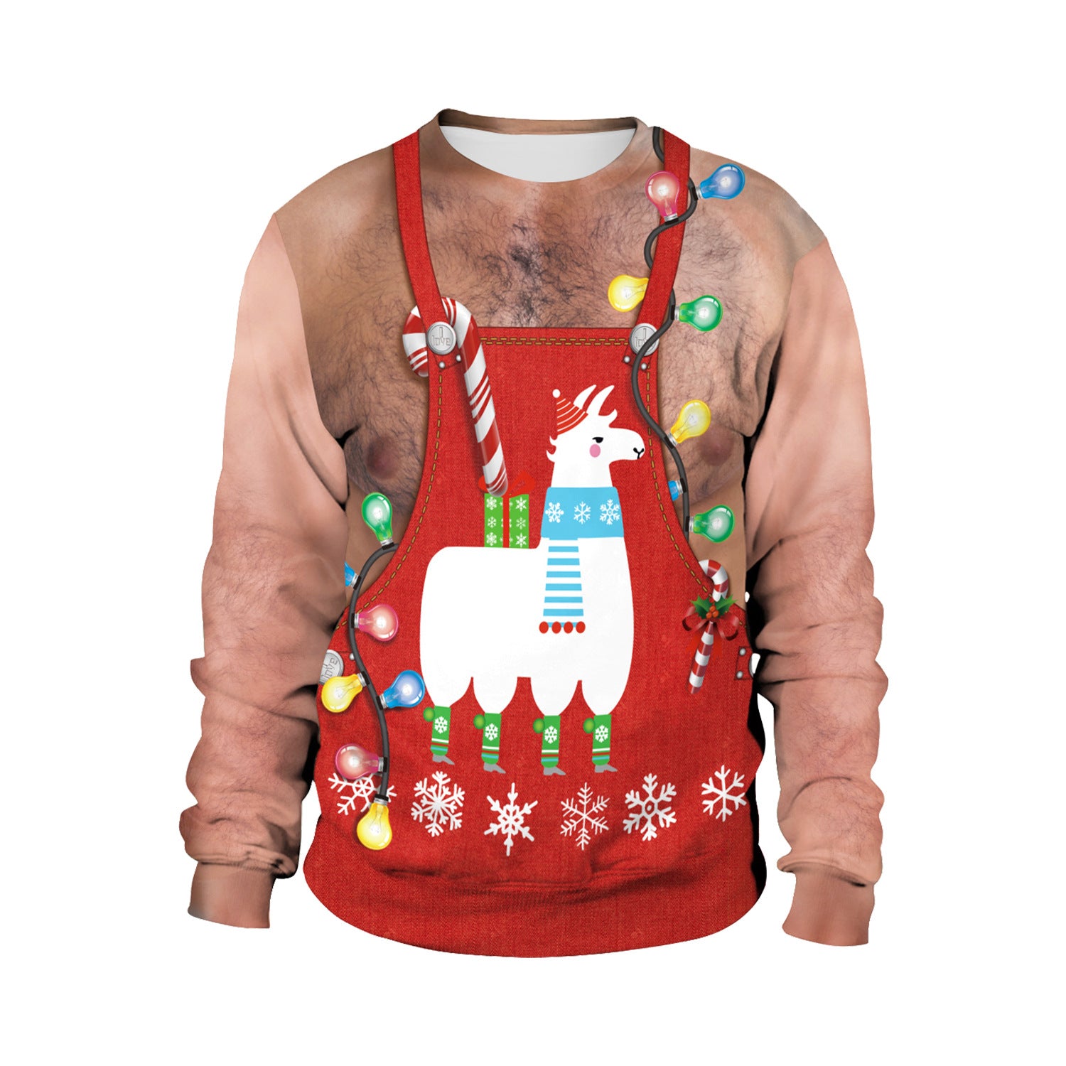 Christmas Spoof Chest Hair Print Round Neck Long Sleeve Couple Sweater