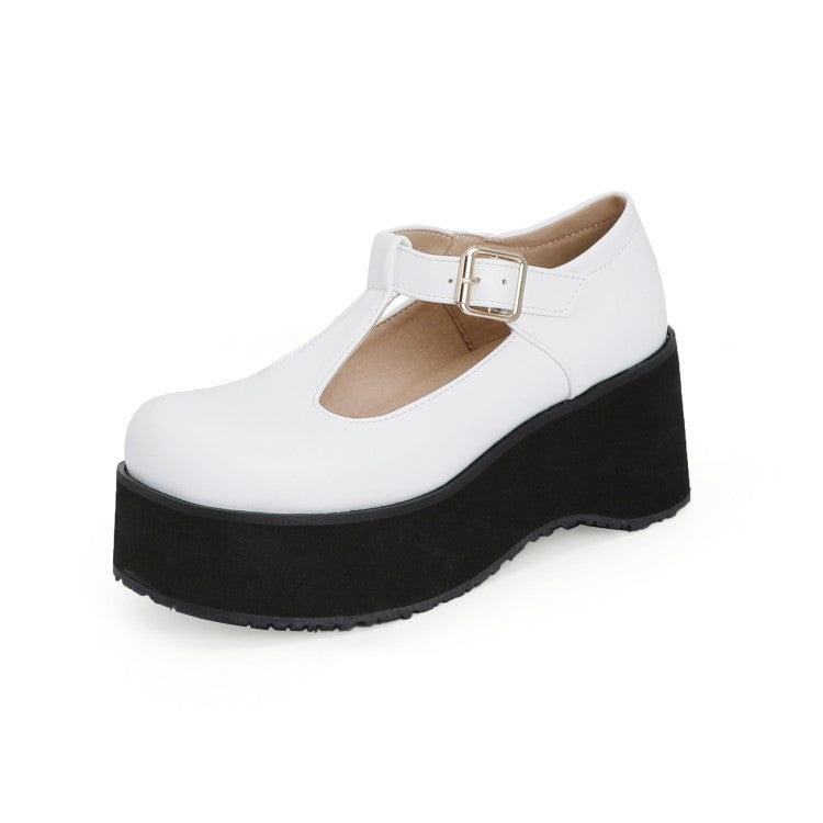 Women's T Strap Platform Wedge Heels Shoes