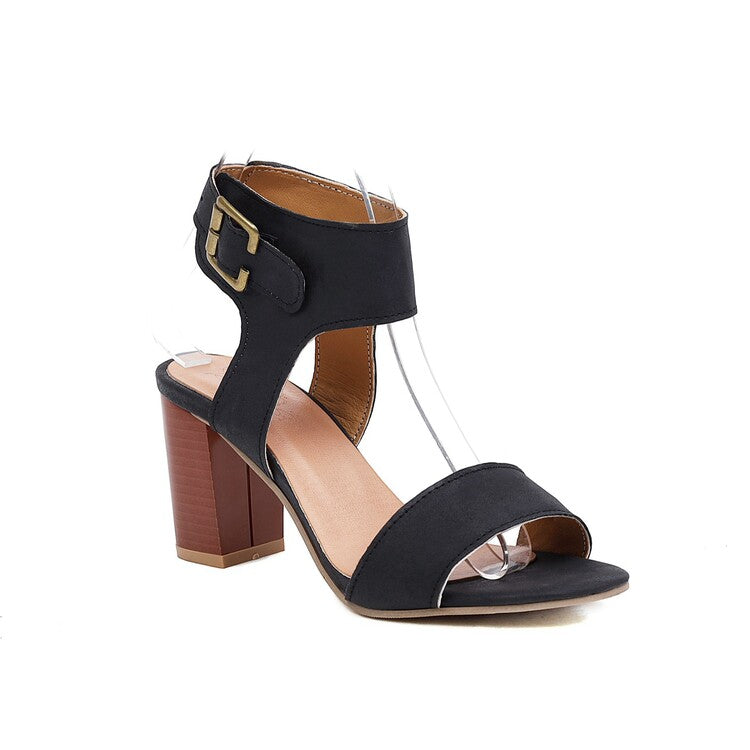 Woman Metal Buckle Block Heels Sandals