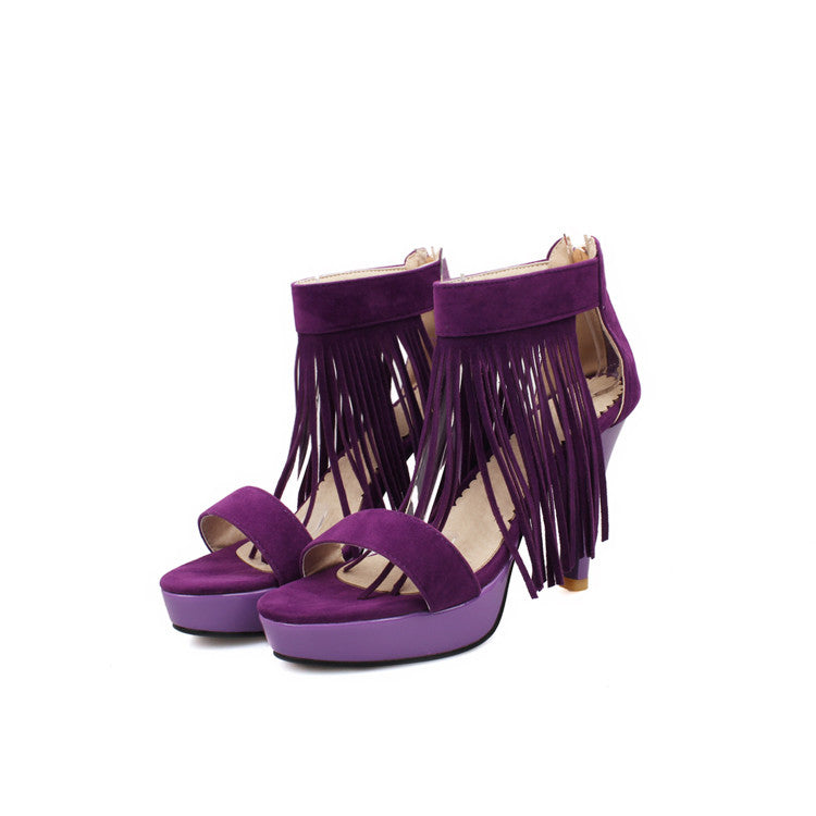 Women's Tassel Stiletto High Heel Platform Sandals