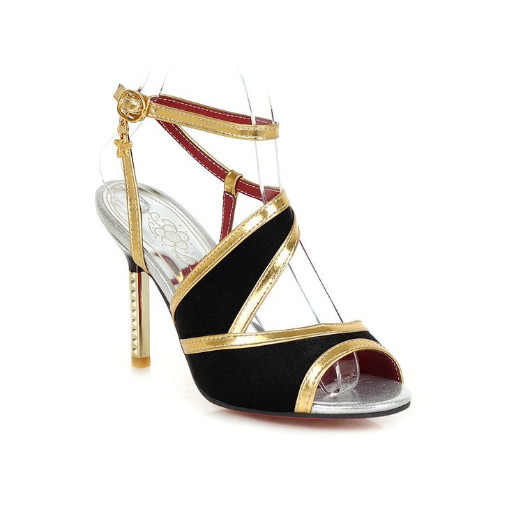 Women Solid Color Buckle Strap Stiletto Heels Sandals