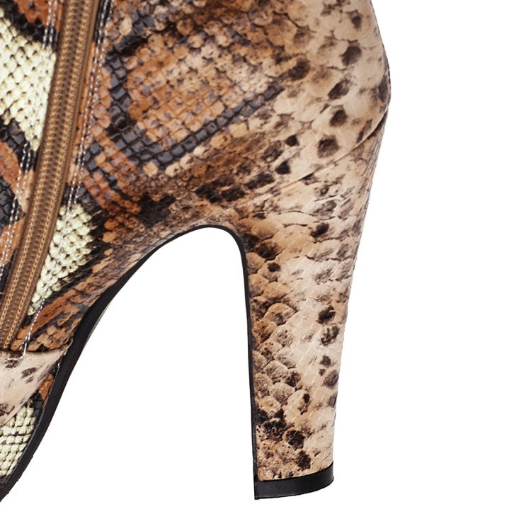 Women Snake-print High Heels Platform Tall Boots
