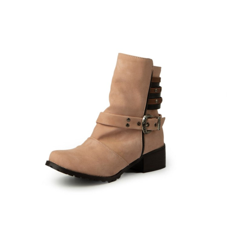 Women's Buckle Belt Low Heels Short Boots