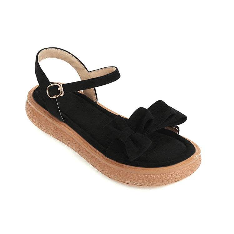 Women's's Suede Butterfly Knot Round Toe Ankle Strap Fla