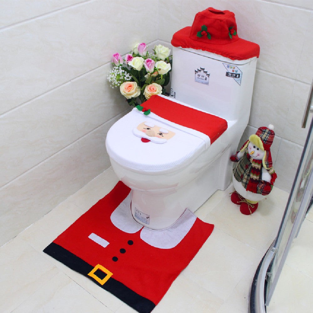 Gift for New Year Happy Christmas Santa Toilet Seat Cover Pad Rug Water Tank Cover Paper Towel Cover