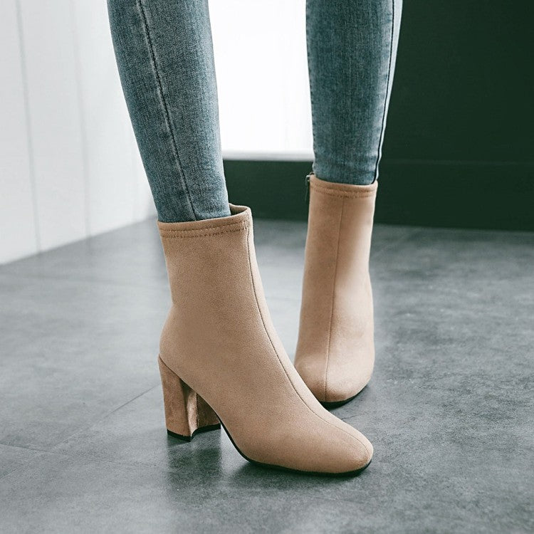 Faux Suede Slip On Chunky Heeled Ankle Boots 9677 – Shoeu