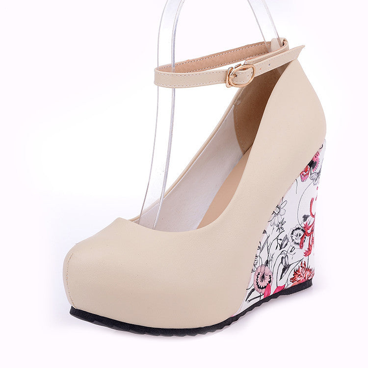 High-heeled Printing Wedges Sole Platform Shoes Woman