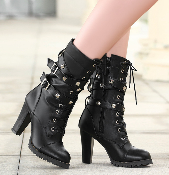 mid calf lace up heeled boots