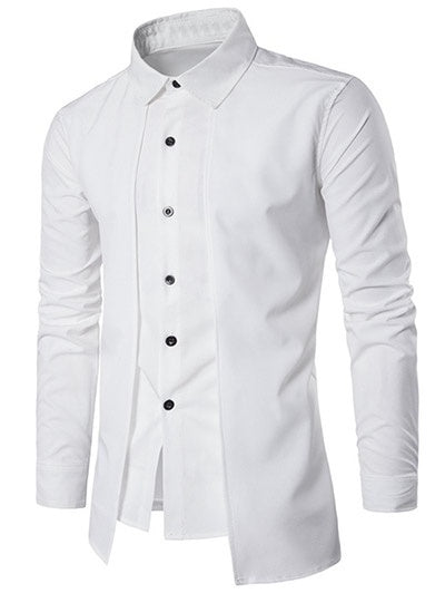 Turndown Collar Long Sleeve False Two-piece Men Shirt 7516 – Shoeu