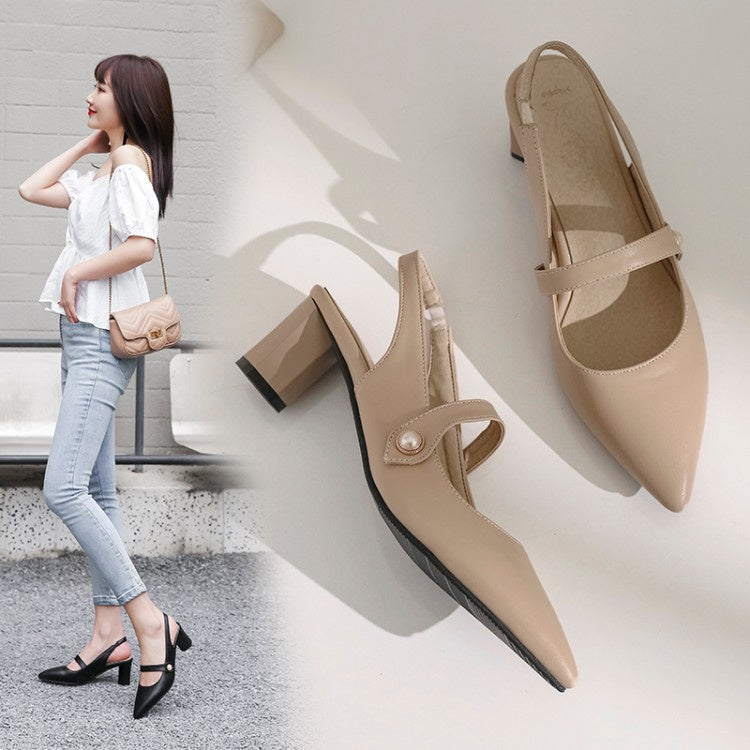 Woman Pointed Toe Slingbacks High Heel Chunky Sandals