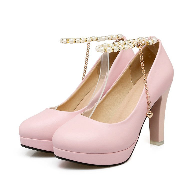 Pearl Chains Platform Chunky Heels Pumps – Shoeu