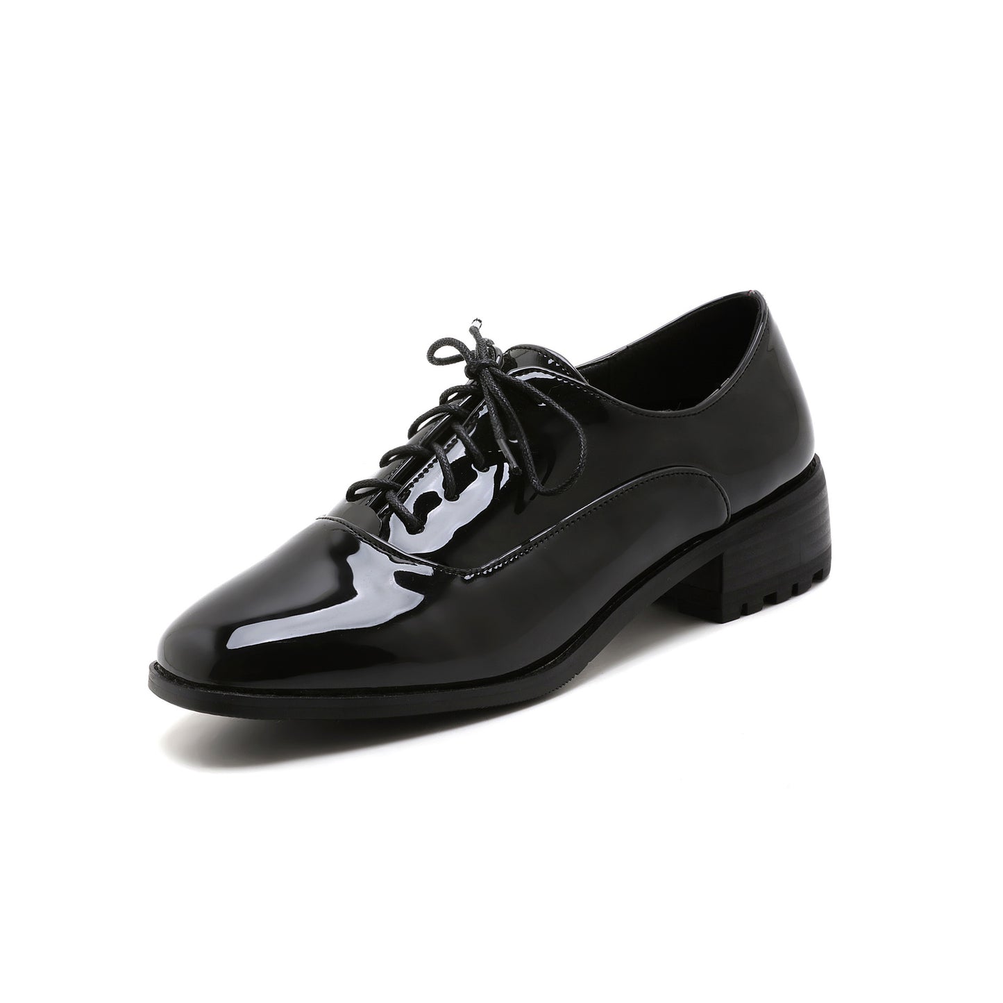 Women's Square Head Lace Up Low Heeled Shoes