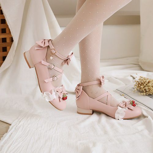 Women Chunky Heel Pumps Mary Janes Shoes with Bowtie