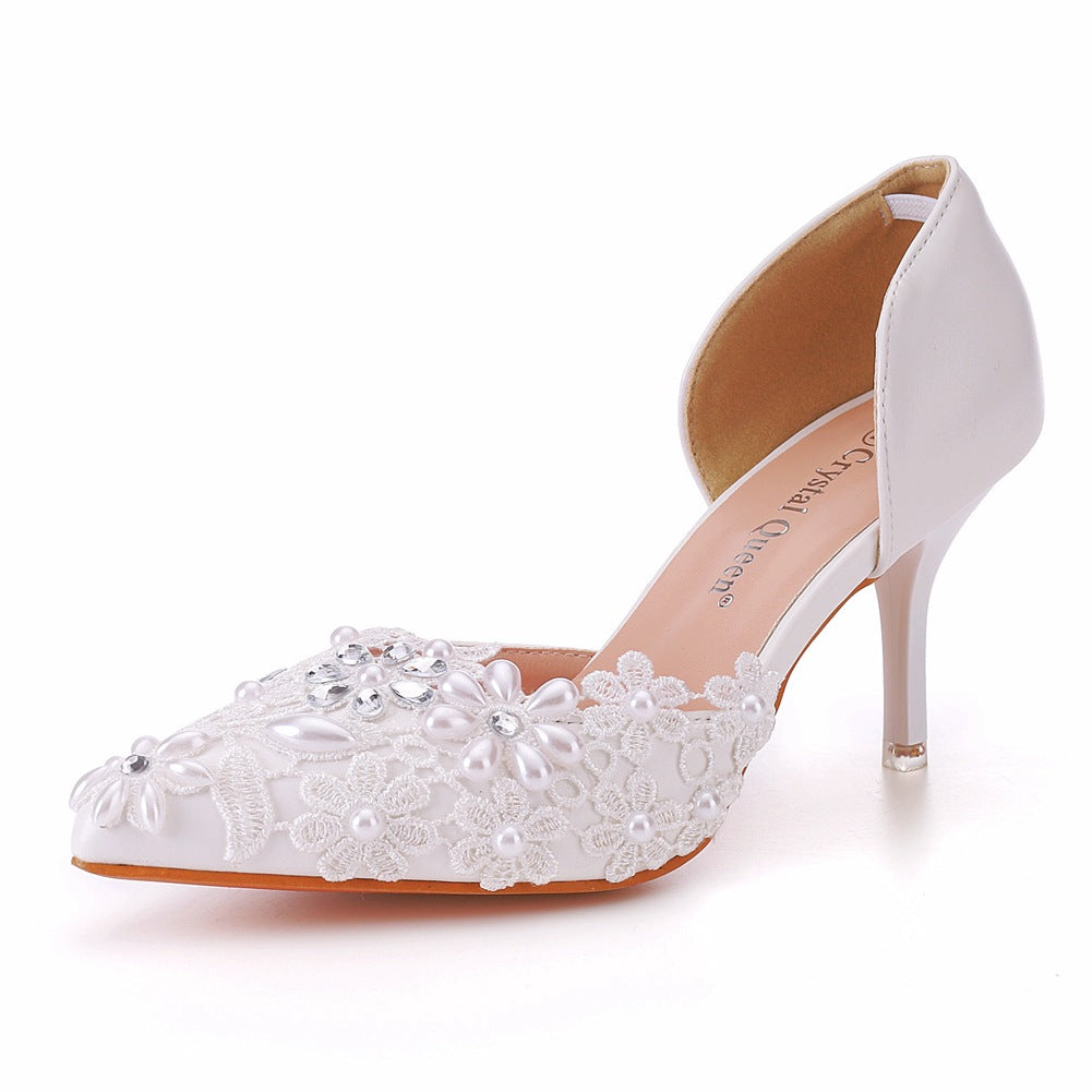 Women Rhinestone Lace Wedding Pointed Toe Stiletto Heel Sandals